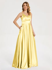 V Neck Soft Satin Dresses