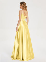 V Neck Soft Satin Dresses