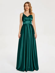 V Neck Soft Satin Dresses