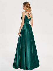 V Neck Soft Satin Dresses