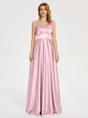 V Neck Soft Satin Dresses