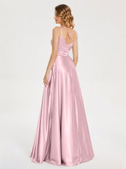 V Neck Soft Satin Dresses
