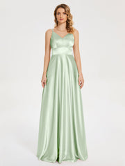 V Neck Soft Satin Dresses