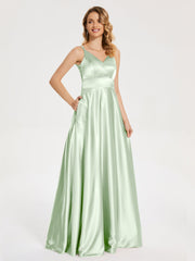 V Neck Soft Satin Dresses