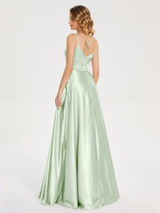 V Neck Soft Satin Dresses