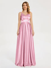 V Neck Soft Satin Dresses