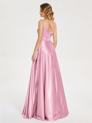 V Neck Soft Satin Dresses