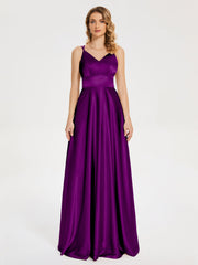 V Neck Soft Satin Dresses