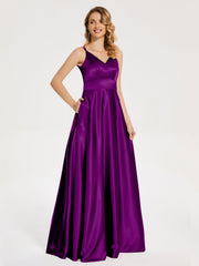 V Neck Soft Satin Dresses