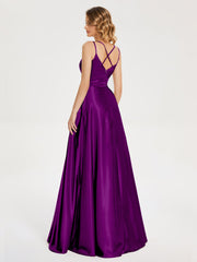 V Neck Soft Satin Dresses