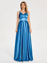 V Neck Soft Satin Dresses