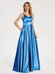 V Neck Soft Satin Dresses