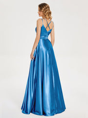 V Neck Soft Satin Dresses
