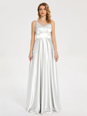V Neck Soft Satin Dresses