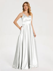 V Neck Soft Satin Dresses