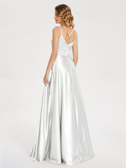V Neck Soft Satin Dresses