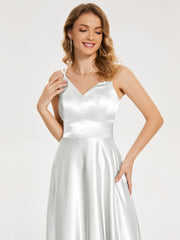 V Neck Soft Satin Dresses