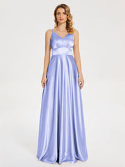 V Neck Soft Satin Dresses