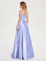 V Neck Soft Satin Dresses