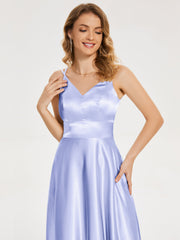 V Neck Soft Satin Dresses