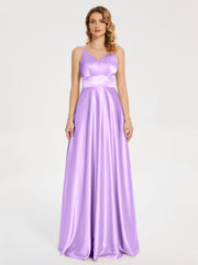 V Neck Soft Satin Dresses