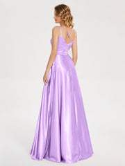 V Neck Soft Satin Dresses