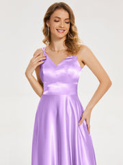 V Neck Soft Satin Dresses