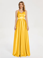V Neck Soft Satin Dresses