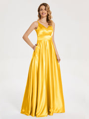 V Neck Soft Satin Dresses