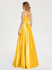 V Neck Soft Satin Dresses