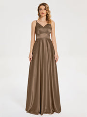 V Neck Soft Satin Dresses