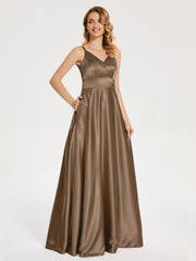 V Neck Soft Satin Dresses