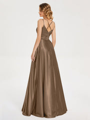 V Neck Soft Satin Dresses