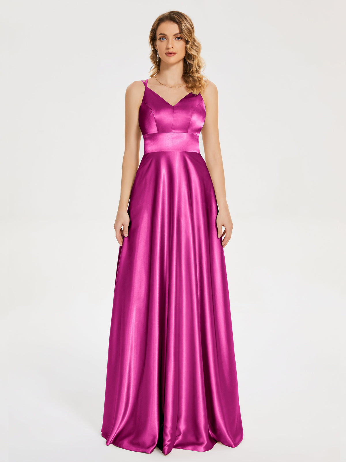 V Neck Soft Satin Dresses