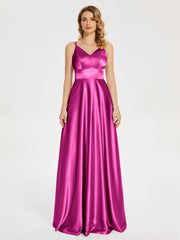V Neck Soft Satin Dresses