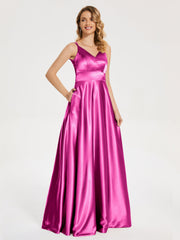 V Neck Soft Satin Dresses