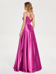 V Neck Soft Satin Dresses