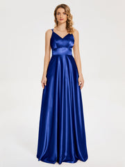 V Neck Soft Satin Dresses