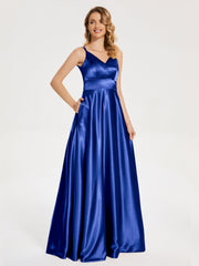 V Neck Soft Satin Dresses