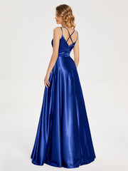 V Neck Soft Satin Dresses
