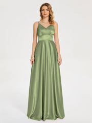V Neck Soft Satin Dresses