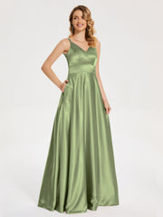 V Neck Soft Satin Dresses