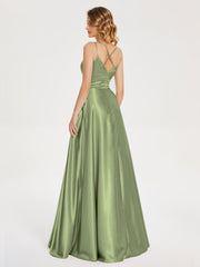 V Neck Soft Satin Dresses