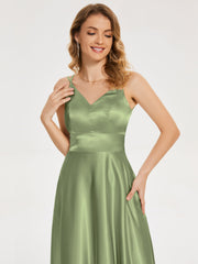 V Neck Soft Satin Dresses
