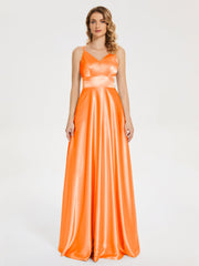 V Neck Soft Satin Dresses