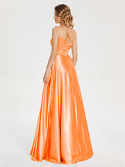 V Neck Soft Satin Dresses