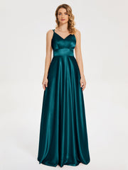 V Neck Soft Satin Dresses
