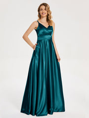 V Neck Soft Satin Dresses