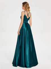 V Neck Soft Satin Dresses