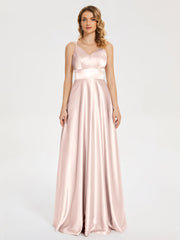 V Neck Soft Satin Dresses